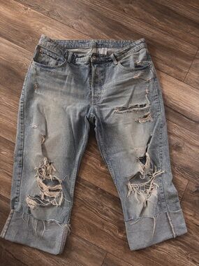 Zara Light Blue Distressed Boyfriend Jeans